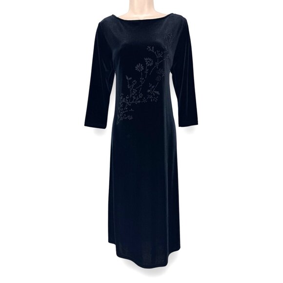 Size 12 BLACK EMBELLISHED VELVET MIDI DRESS Velour Witchy Whimsigoth‎ Holiday - Picture 1 of 6